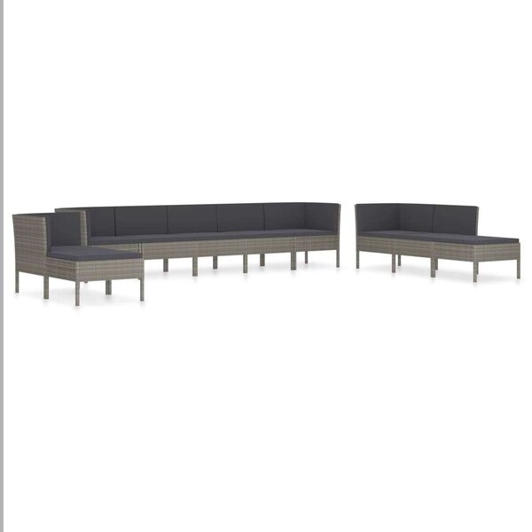 VidaXL 10 részes szürke polyrattan kerti bútorszett párnákkal