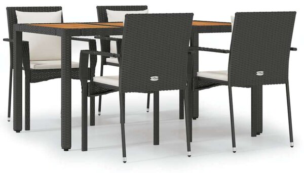 5 részes fekete polyrattan kerti étkezőgarnitúra párnákkal