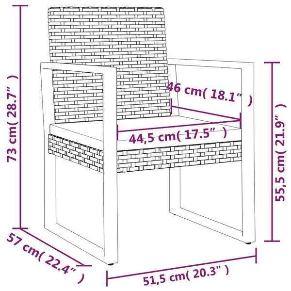 Polyrattan Kerti Ülőgarnitúra - 2 Fotel + Asztal - Fekete