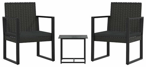 Polyrattan Kerti Ülőgarnitúra - 2 Fotel + Asztal - Fekete