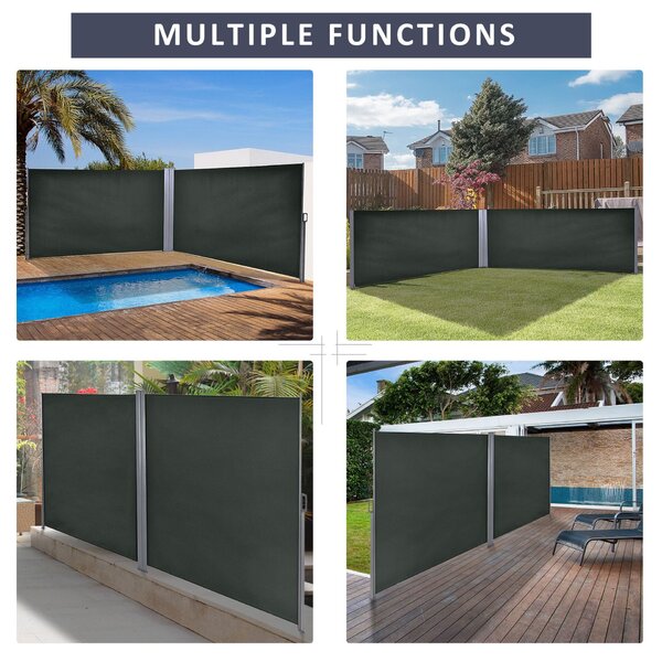 Outsunny Állítható UV-álló kerti paraván fogantyúval, fémből és 180 g/m² poliészterből, 600x180 cm, szürke