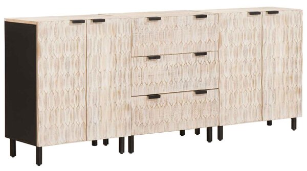 Széf 3 pcs Fehér mosott felület 180 x 33 x 75 cm Tömör Mangófát
