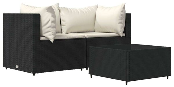 Polyrattan Kerti Ülőgarnitúra - 3 részes - Fekete