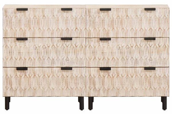 Széf 2 pcs Fehér mosott felület 60 x 33 x 75 cm Tömör Mangófát