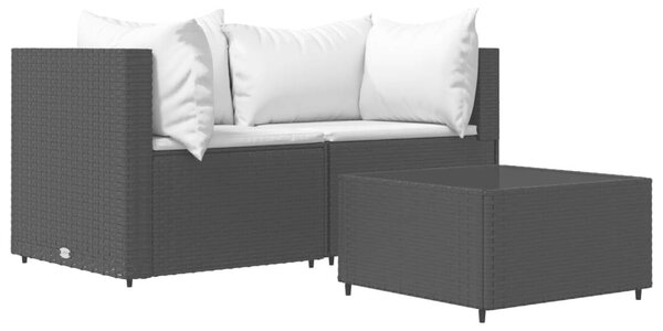 Polyrattan Kerti Ülőgarnitúra - 3 részes - Fekete