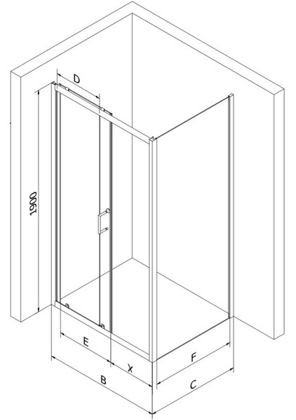 Mexen Apia 120 x 90 cm-es, átlátszó, króm eltolható zuhanykabin + Flat zuhanytálca - 840-120-090-01-00-4010