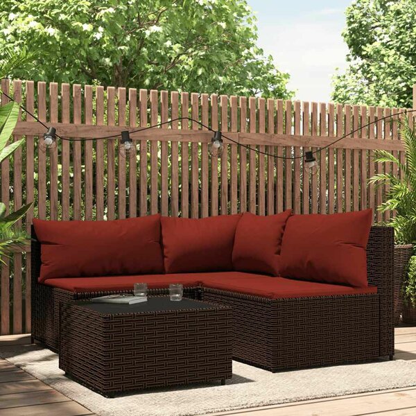 Polyrattan Kerti Ülőgarnitúra - 4 részes - Barna