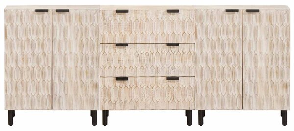 Széf 3 pcs Fehér mosott felület 180 x 33 x 75 cm Tömör Mangófát