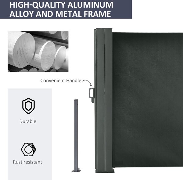 Outsunny Állítható UV-álló kerti paraván fogantyúval, fémből és 180 g/m² poliészterből, 600x180 cm, szürke