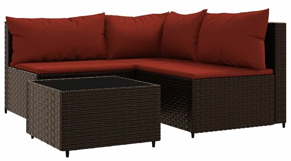 Polyrattan Kerti Ülőgarnitúra - 4 részes - Barna