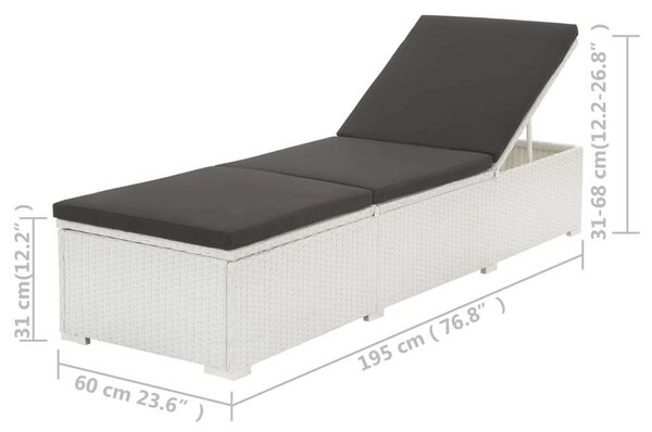VidaXL Napozóágy - Polyrattan - Fehér - 195x60cm