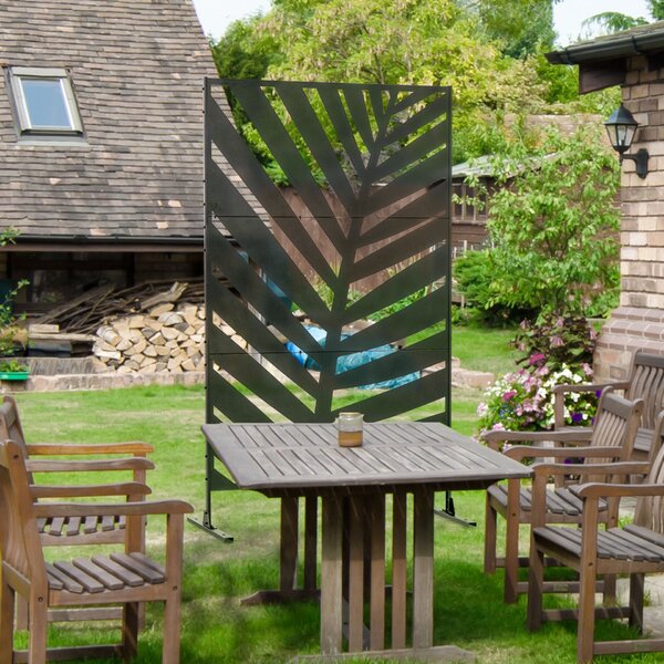 Outsunny térelválasztó 3 függőleges acél panellel, banánlevél mintával, 122x45x198 cm, fekete