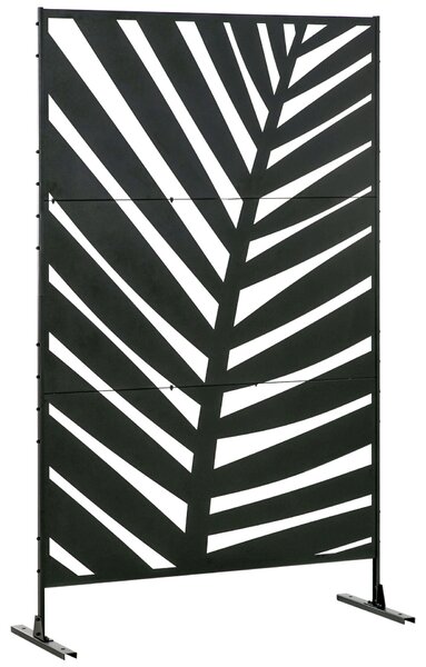 Outsunny térelválasztó 3 függőleges acél panellel, banánlevél mintával, 122x45x198 cm, fekete