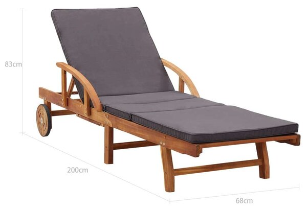 VidaXL Akácfa Napozóágy - 200cm - Párnával