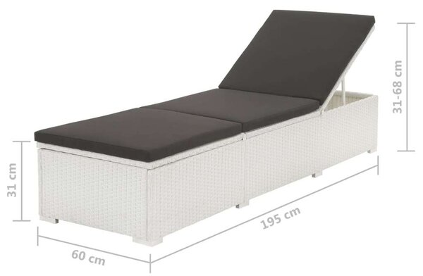 VidaXL Napozóágy - Polyrattan - Fehér - 195x60cm