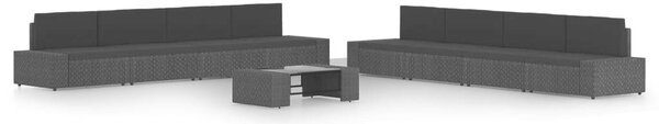 VidaXL Polyrattan Kerti Ülőgarnitúra - 9 részes - Fekete