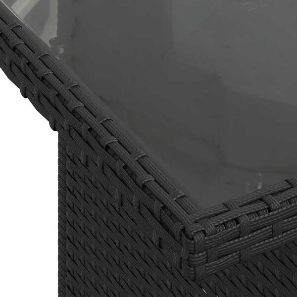 6 részes fekete polyrattan akácfa kerti ülőgarnitúra párnákkal
