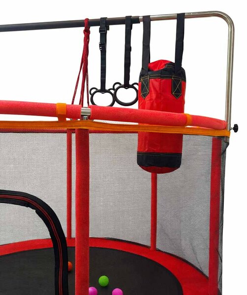 Gyermek trambulin kerti labda háló kosárlabda 150cm, piros