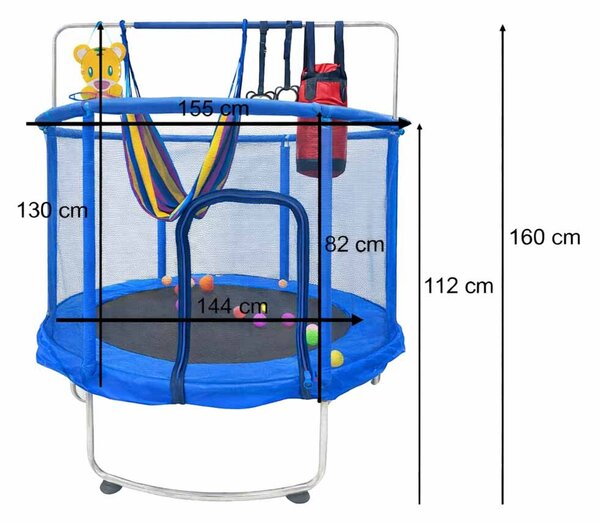 Gyermek trambulin kerti labda háló kosárlabda 150cm kék