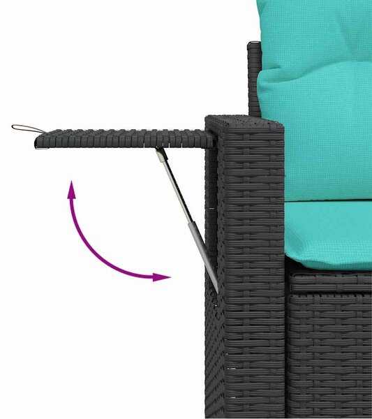 7 részes fekete polyrattan akácfa kerti ülőgarnitúra párnákkal