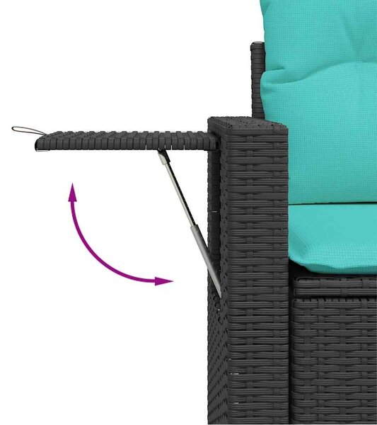 5 részes fekete polyrattan akácfa kerti ülőgarnitúra párnával