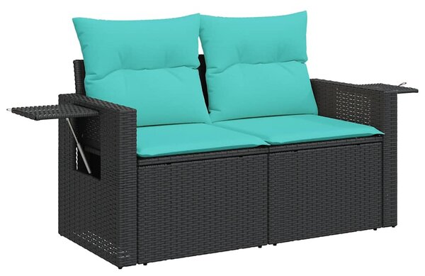 7 részes fekete polyrattan kerti ülőgarnitúra párnával