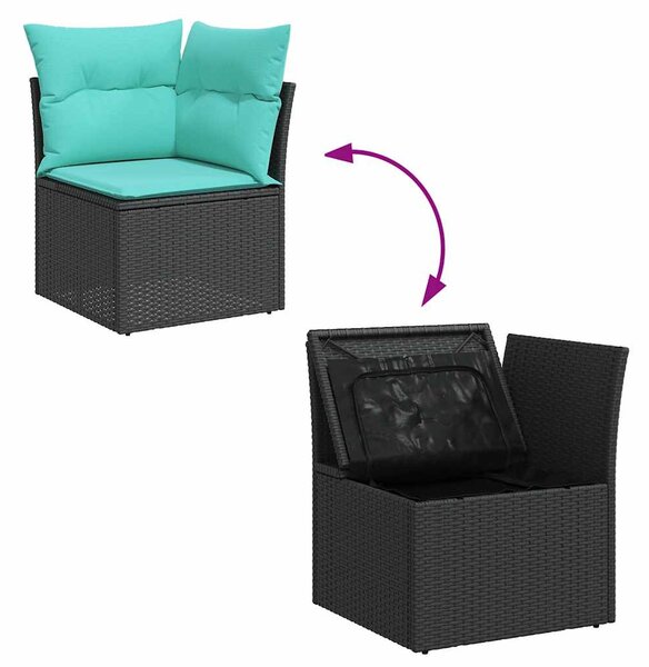 9 részes barna polyrattan akácfa kerti ülőgarnitúra párnákkal