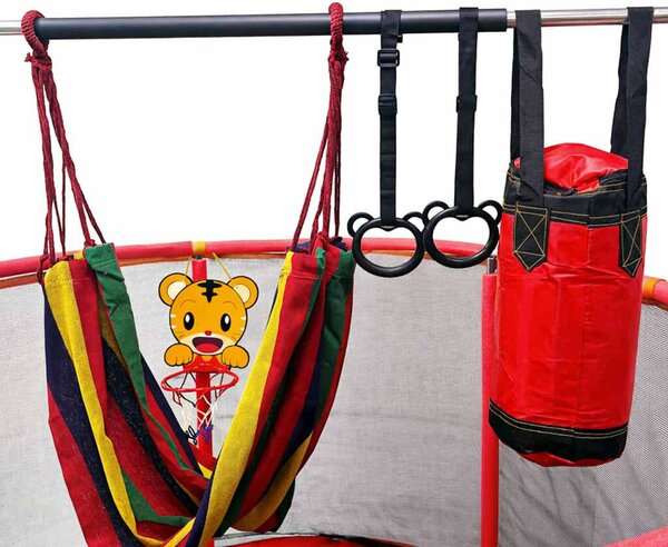 Gyermek trambulin kerti labda háló kosárlabda 150cm, piros
