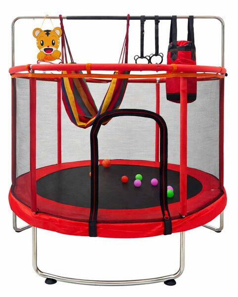 Gyermek trambulin kerti labda háló kosárlabda 150cm, piros