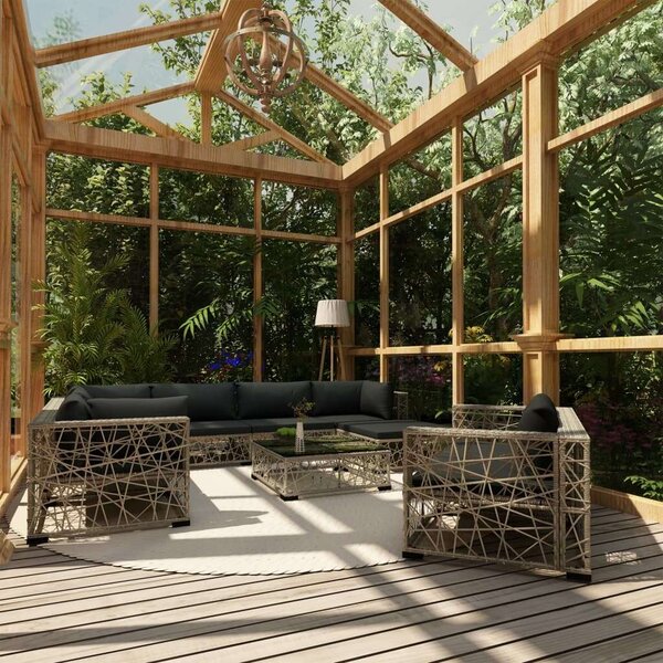 Polyrattan Kerti Bútorszett - 10 részes - Szürke