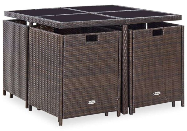 Kültéri Polyrattan Étkezőszett - 9 részes - Barna