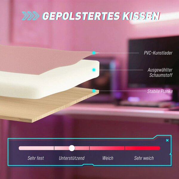 Vinsetto ergonomikus gamer szék, macskafüles műbőr, lábtartó, fejtámla, rózsaszín