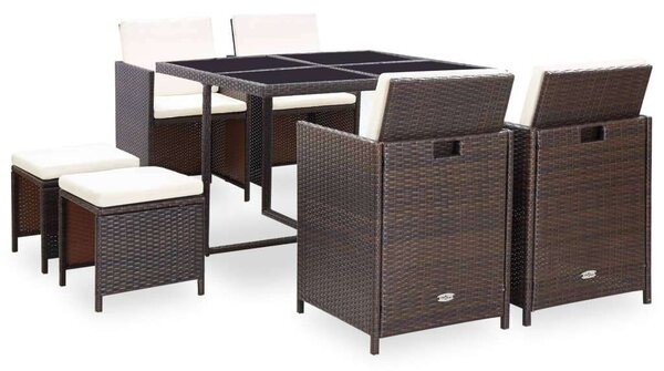 Kültéri Polyrattan Étkezőszett - 9 részes - Barna