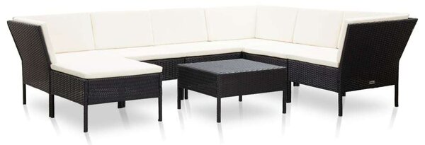 Polyrattan Kerti Bútorszett - 8 részes - Fekete