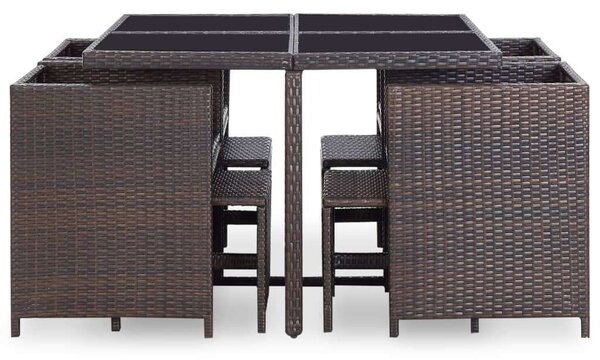Kültéri Polyrattan Étkezőszett - 9 részes - Barna