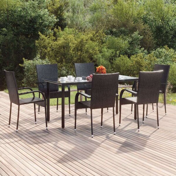 Black Polyrattan Kerti Étkezőgarnitúra - 7 részes