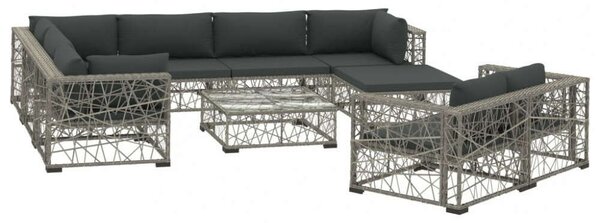 Polyrattan Kerti Bútorszett - 10 részes - Szürke
