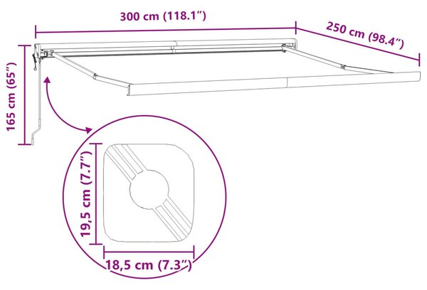 VidaXL Napernyő Piros 300 x 250 x 165 cm Pamut és Alumínium