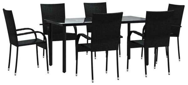 Black Polyrattan Kerti Étkezőgarnitúra - 7 részes