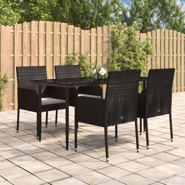 5 részes fekete polyrattan kerti étkezőgarnitúra párnákkal
