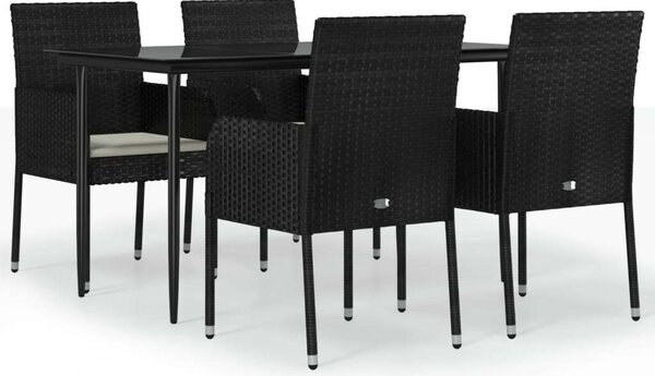 5 részes fekete polyrattan kerti étkezőgarnitúra párnákkal