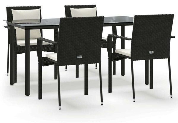 Polyrattan Kerti Étkezőgarnitúra - 5 részes - Fekete
