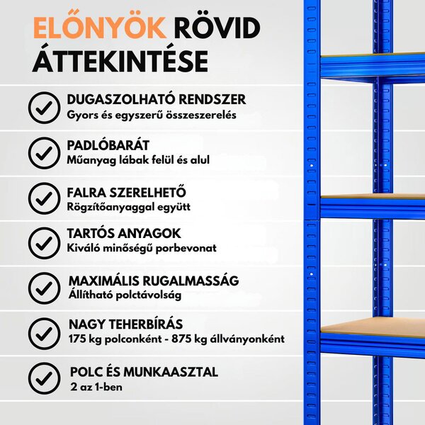 HEAVY nagy teherbírású polc, max 875kg, 90x40x180cm, kék Monzana