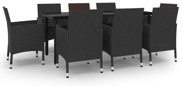 Polyrattan Kerti Étkezőgarnitúra - 9 részes - Fekete