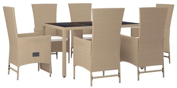 Polyrattan Kerti Étkezőgarnitúra - 7 részes - Bézs