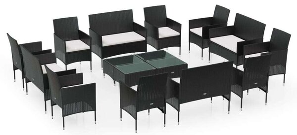 VidaXL Polyrattan Kerti Ülőgarnitúra - 16 részes - Fekete
