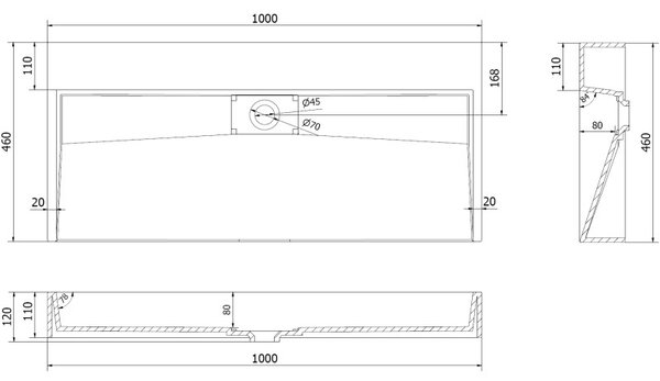 Mexen Ava asztallapra szerelhető mosdó konglomerátumból B/O 100 x 46 cm, fehér - 23011000