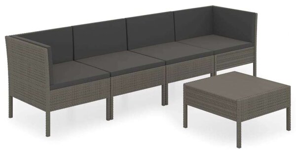 VidaXL Polyrattan Kerti Ülőgarnitúra - 5 részes - Szürke