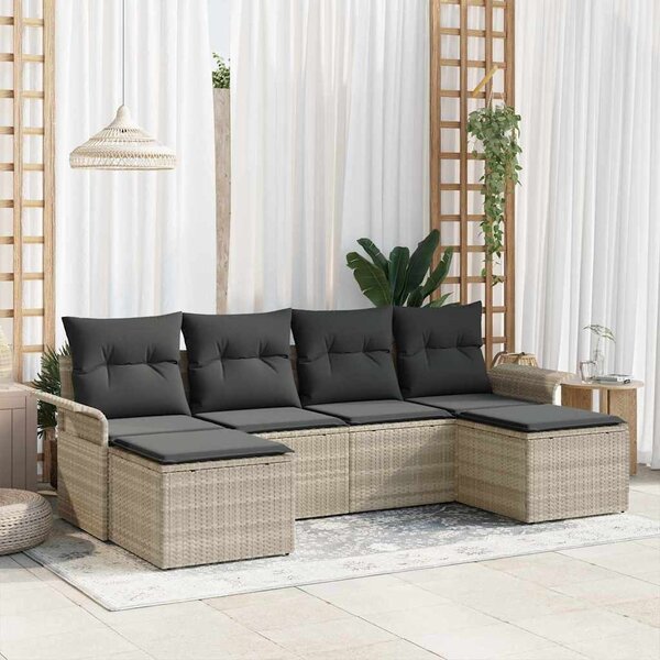 Kerti Kanapé Szett párnával 6 pcs Világosszürke Poli rattan