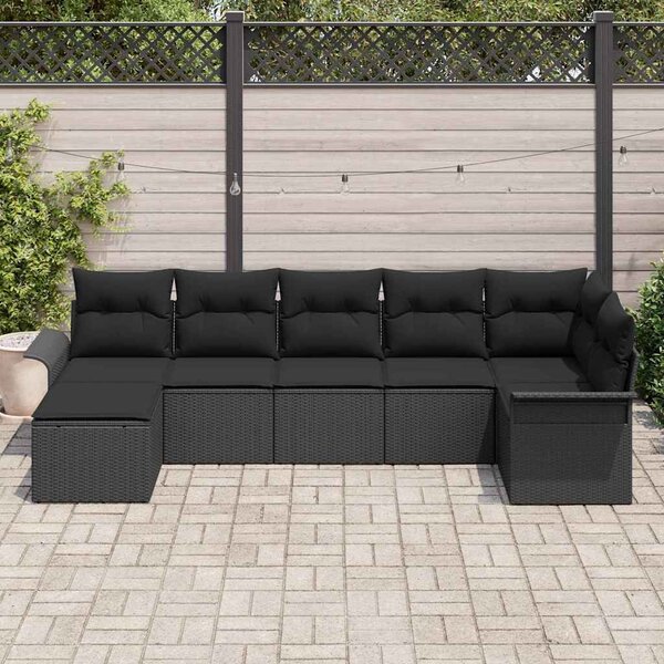 Kerti Kanapé Szett tárolóval 7 pcs Fekete polirattan
